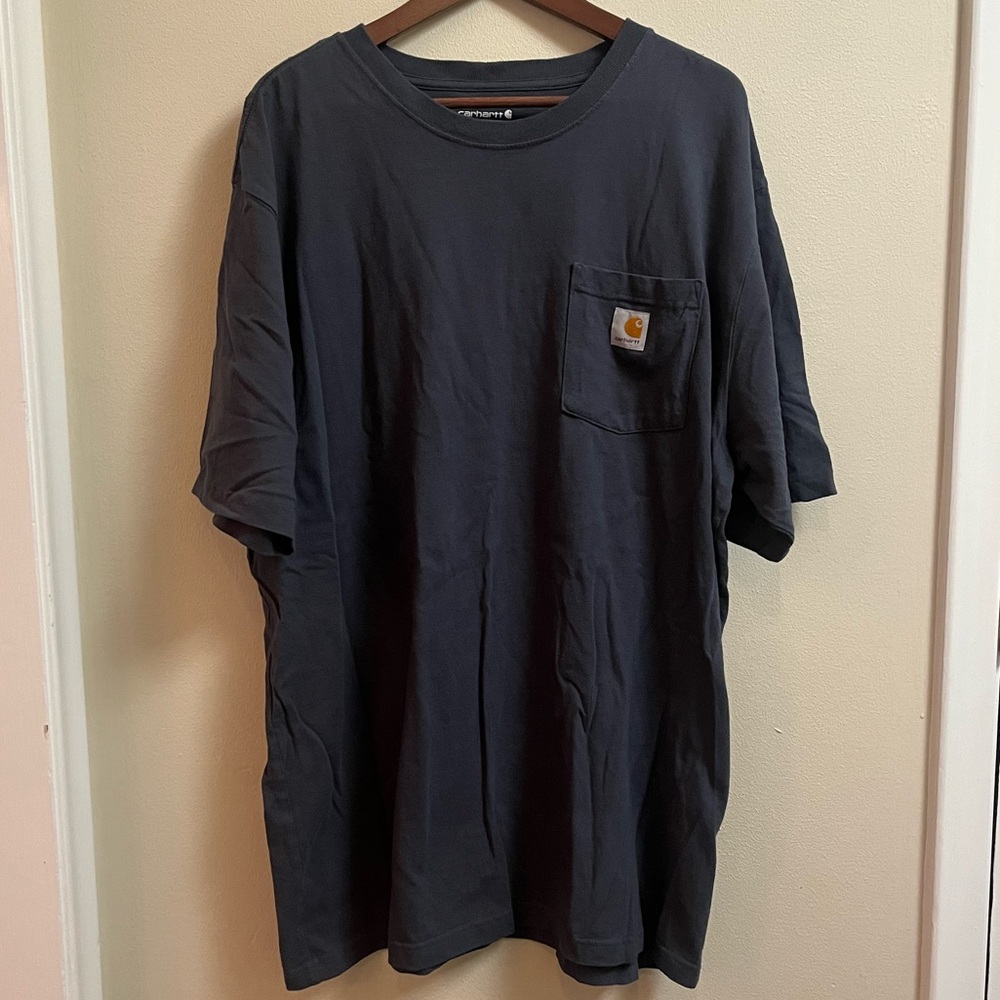 Carhartt Pocket T-Shirt Gray/Blue Mens XLT Loose Fit 100% Cotton Short Sleeve
